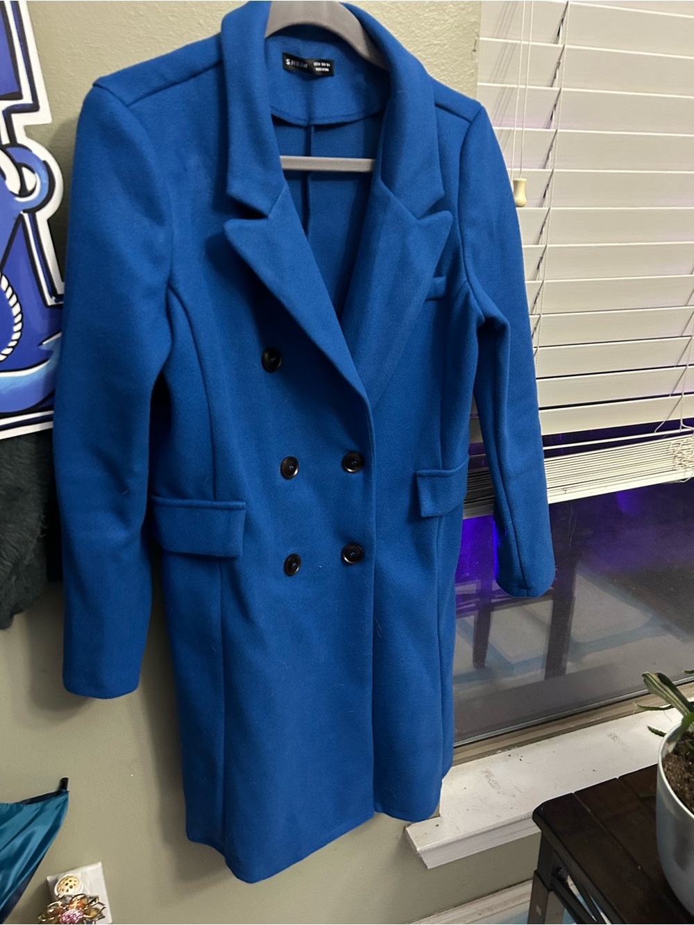 SHEIN Double-Breasted Royal Blue Pea Coat